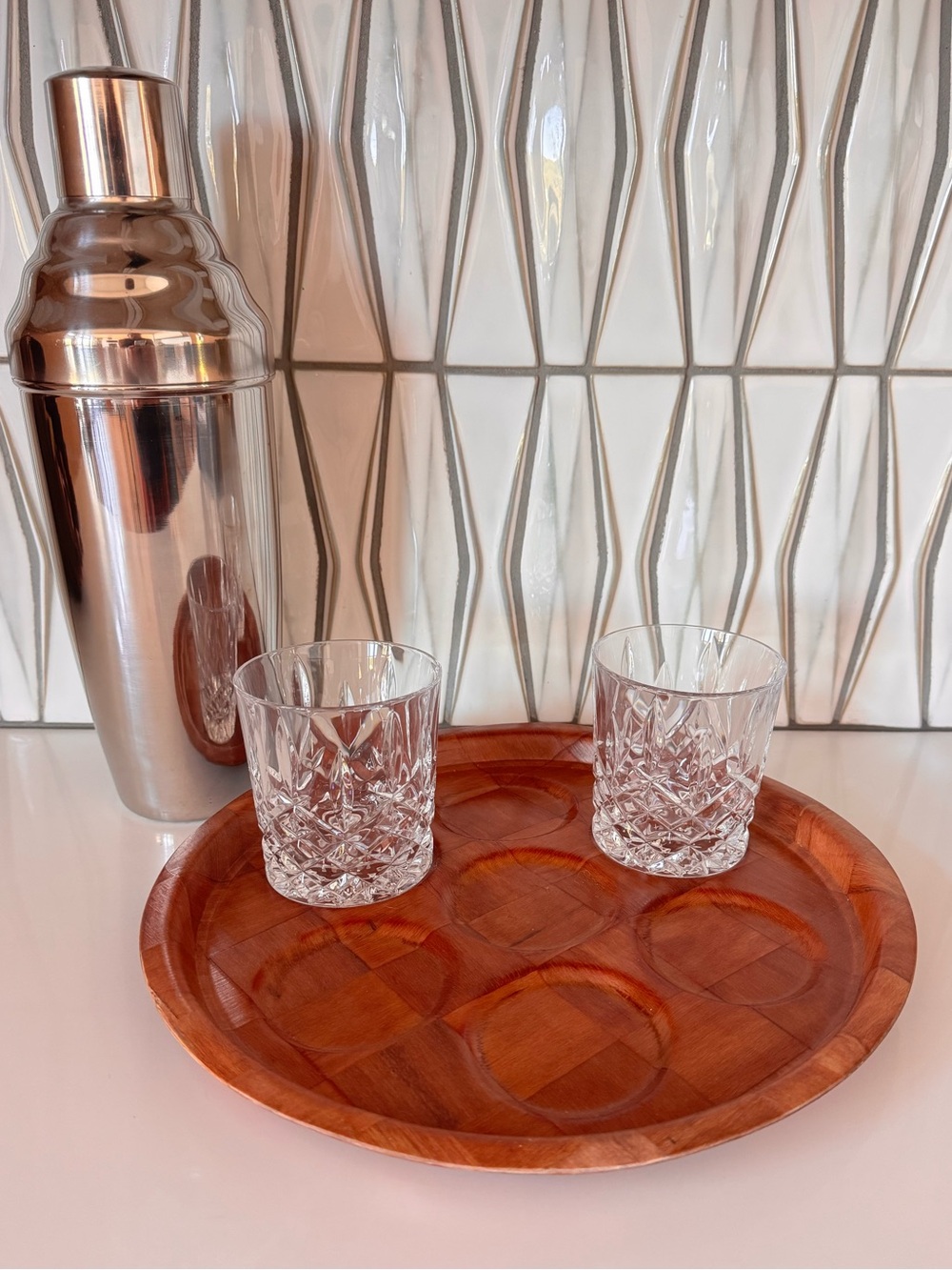 Mid-Century Modern Wood Monkey Pod Drink Serving Tray